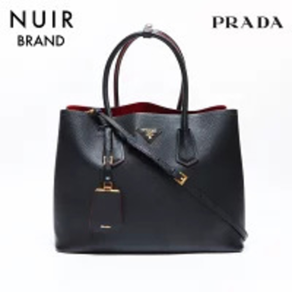 Prada Saffiano Cuir Double Shoulder Bag black